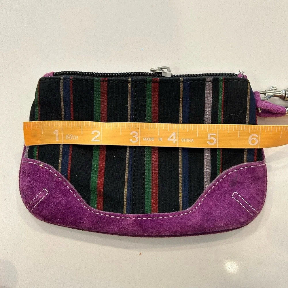 Marmi Purple Suede Leather Black Fabric Stripe Wallet Wristlet Detach Strap Coin